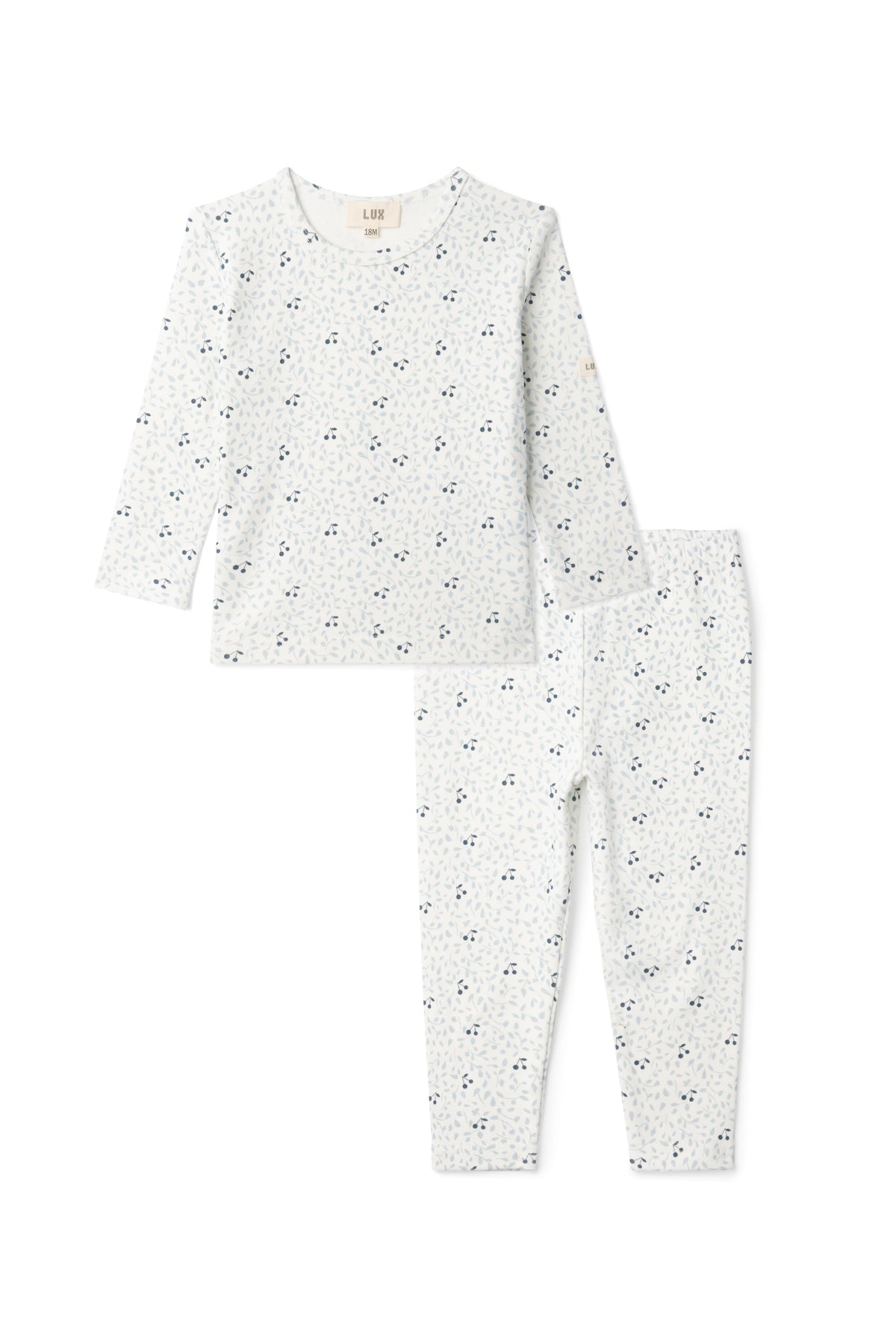 Three Little Tots Branch and Cherry Print Set, in Off White/Blue