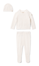 Three Little Tots Braided Pointelle Knit Set, in White