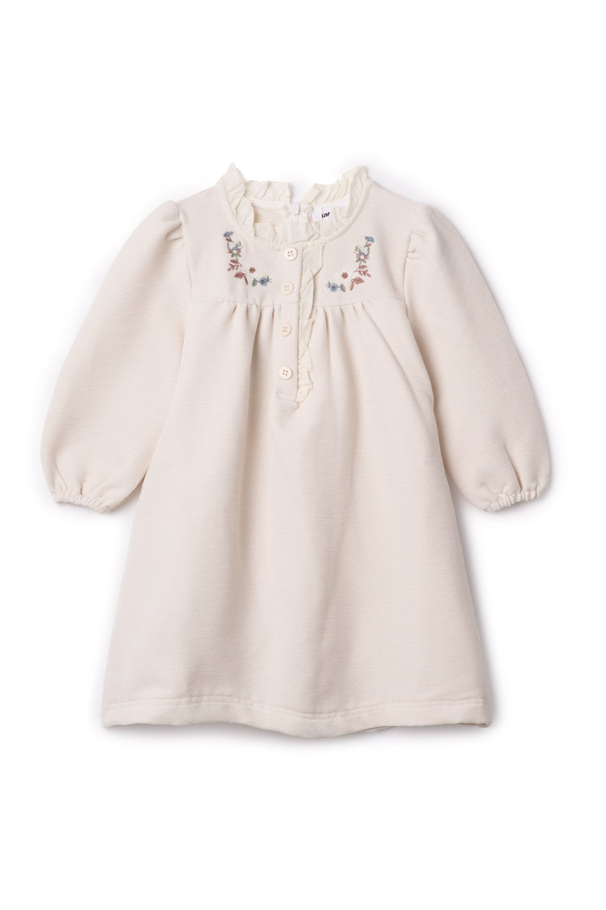 Three Little Tots Velvet Embroidered Floral Dress, in Off White