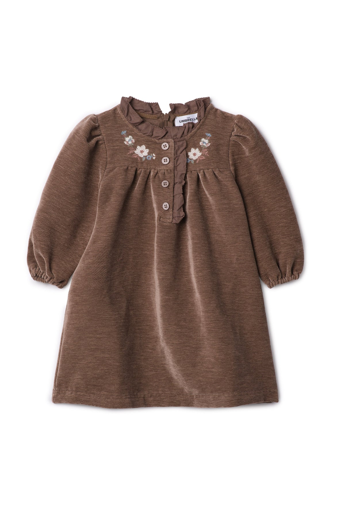 Three Little Tots Velvet Embroidered Floral Dress, in Taupe