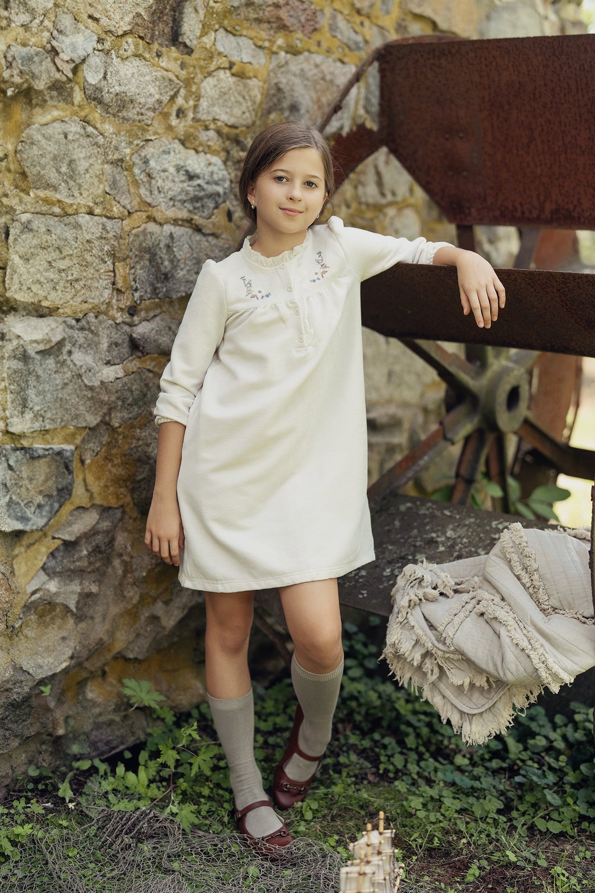 Three Little Tots Velvet Embroidered Floral Dress