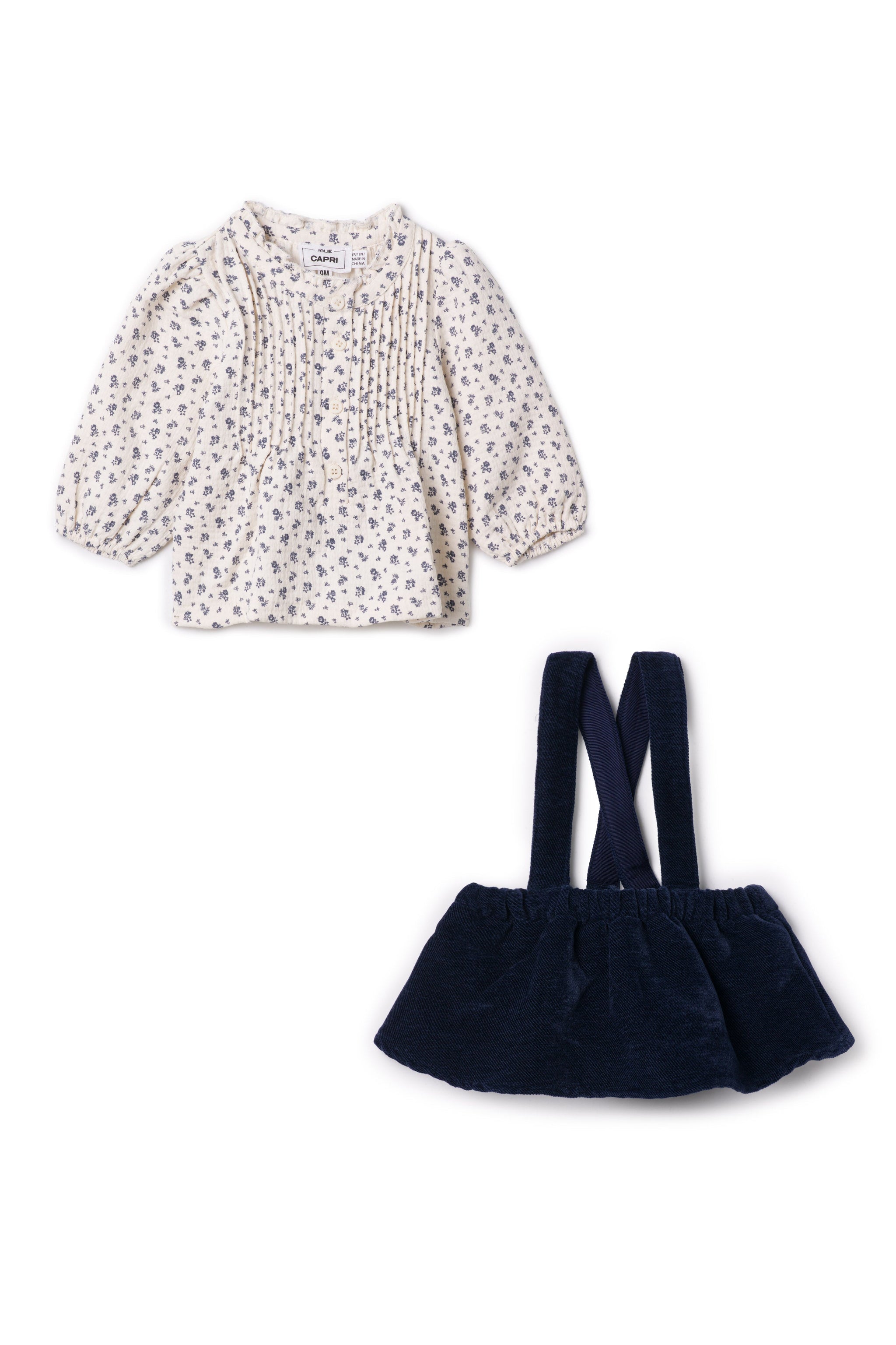 Floral Blouse with Overalls
