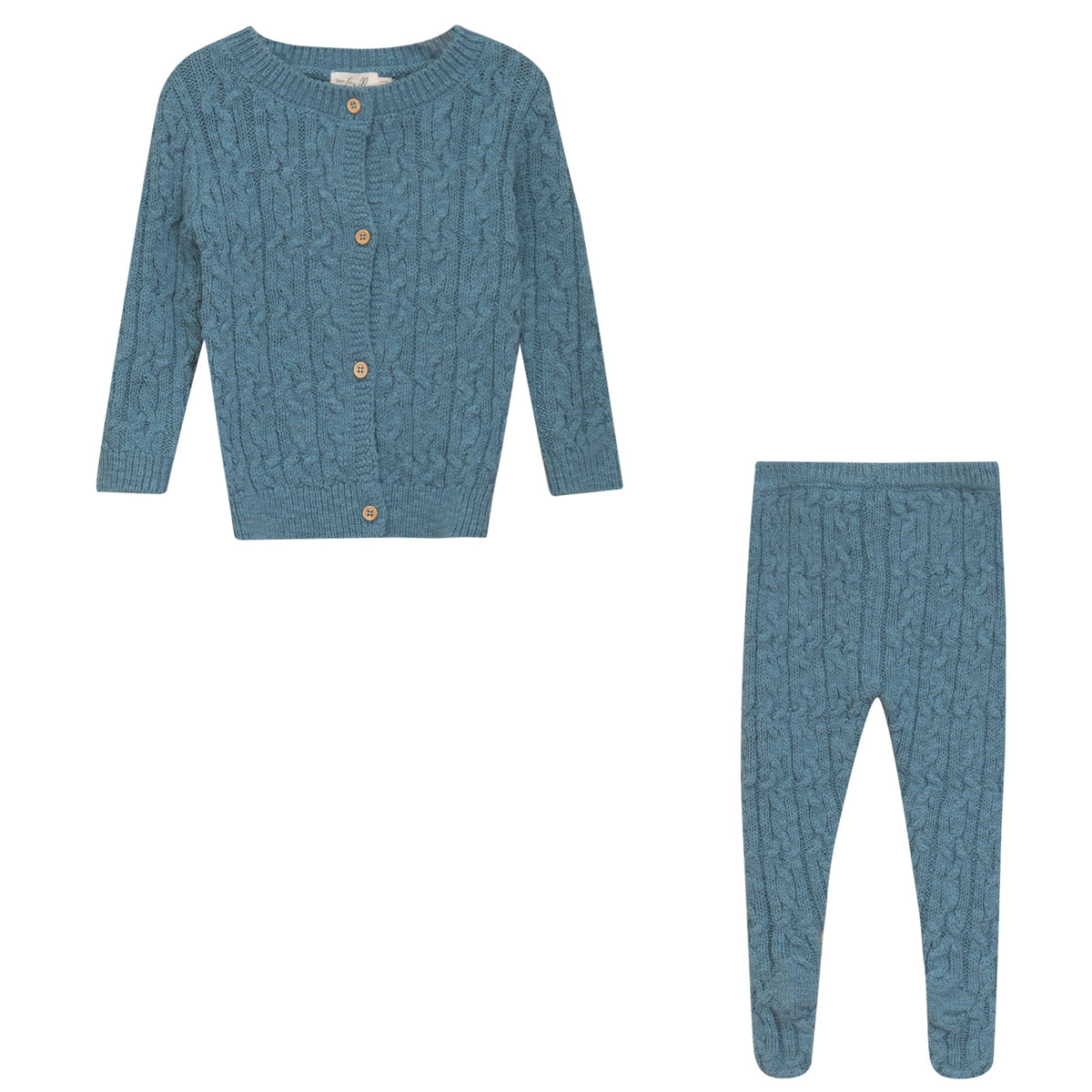 Three Little Tots Mix Cable Knit Set, in River Blue Mix