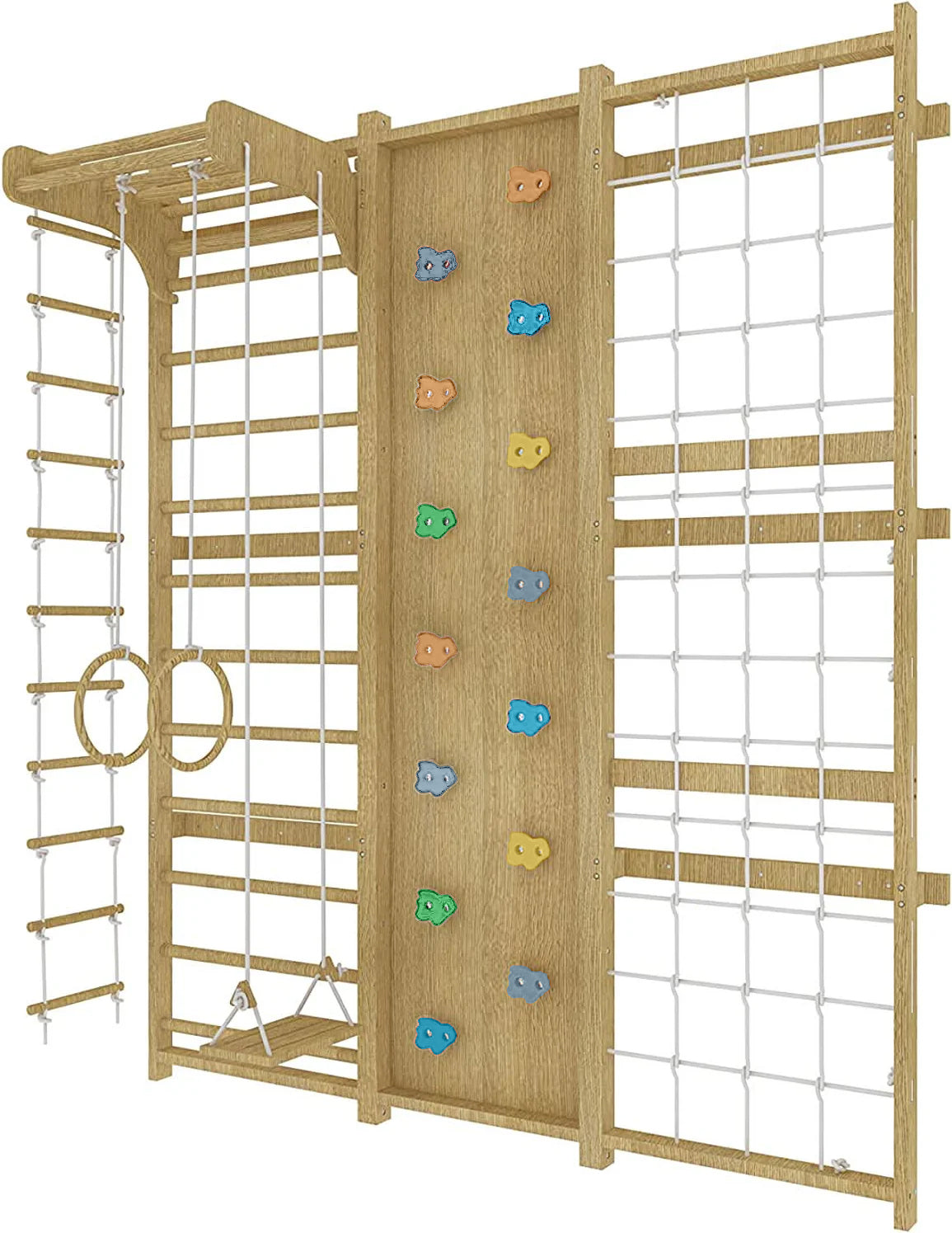 Three Little Tots Walnut Swedish Ladder Jungle Gym - 95 Height - Wall Mounted, another angle