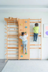 Three Little Tots Walnut Swedish Ladder Jungle Gym - 95 Height - Wall Mounted