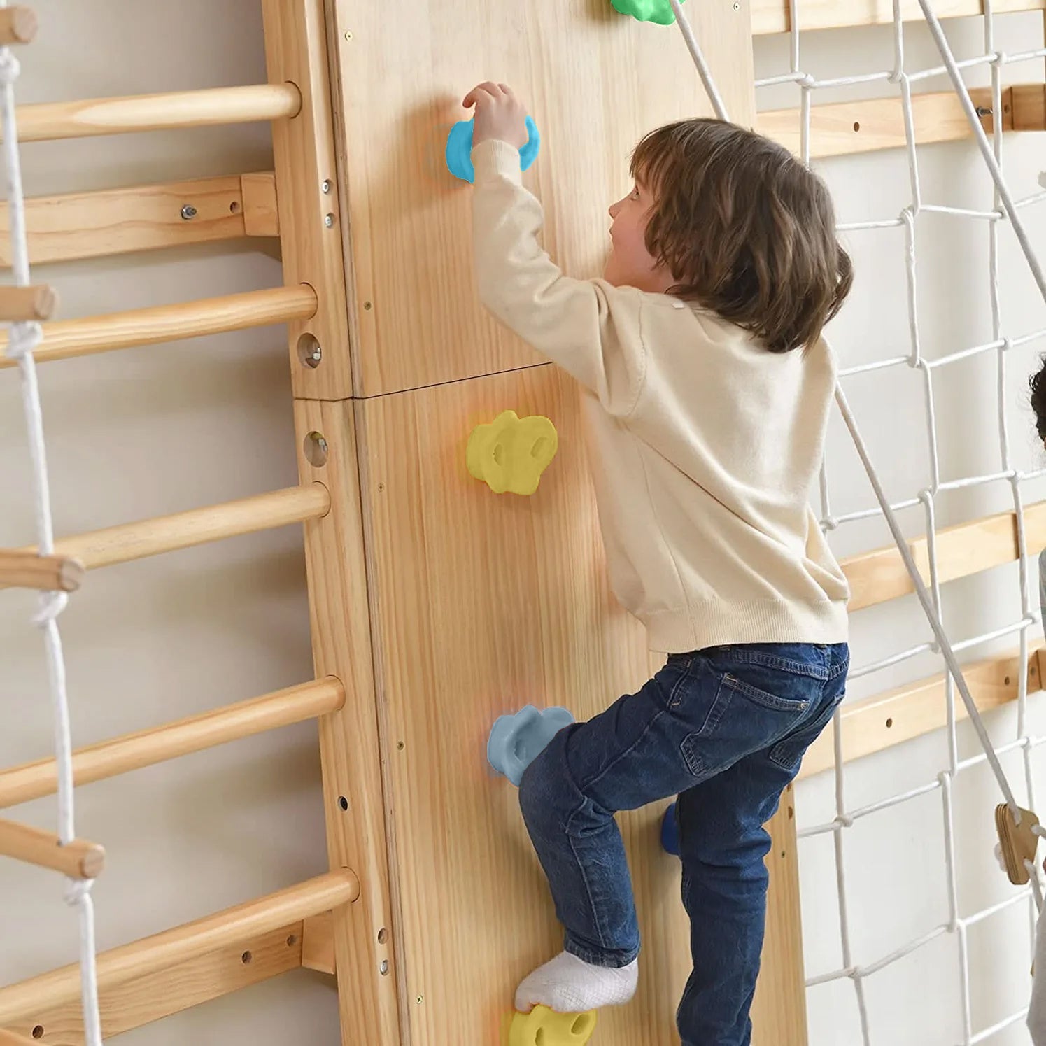 Three Little Tots Walnut Swedish Ladder Jungle Gym - 95 Height - Wall Mounted, alternate angle