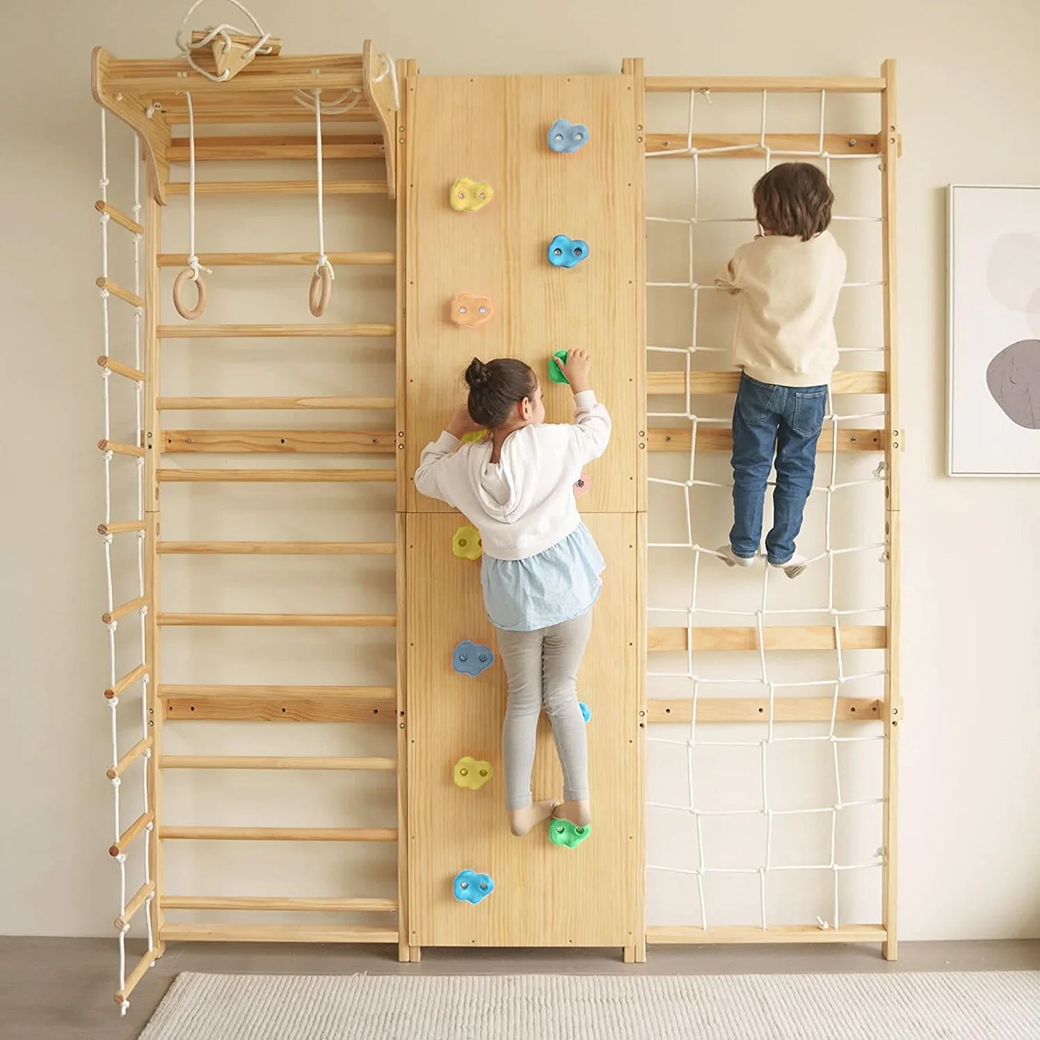 Three Little Tots Walnut Swedish Ladder Jungle Gym - 95 Height - Wall Mounted, additional view