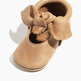 Weathered Brown Knotted Bow Baby Shoe