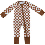 Three Little Tots Rust Checkered Ribbed Bamboo Zipper
