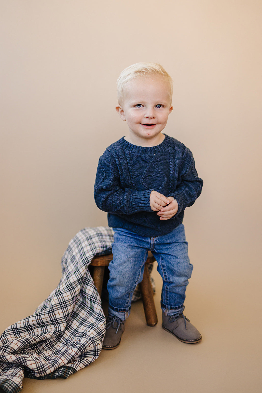 Three Little Tots Navy Cable Knit Sweater, additional product photo