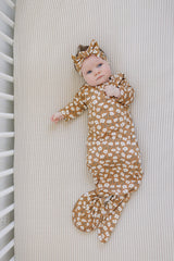 Mustard Floral Ribbed Bamboo Head Wrap