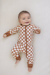 Three Little Tots Rust Checkered Ribbed Bamboo Zipper, additional product photo
