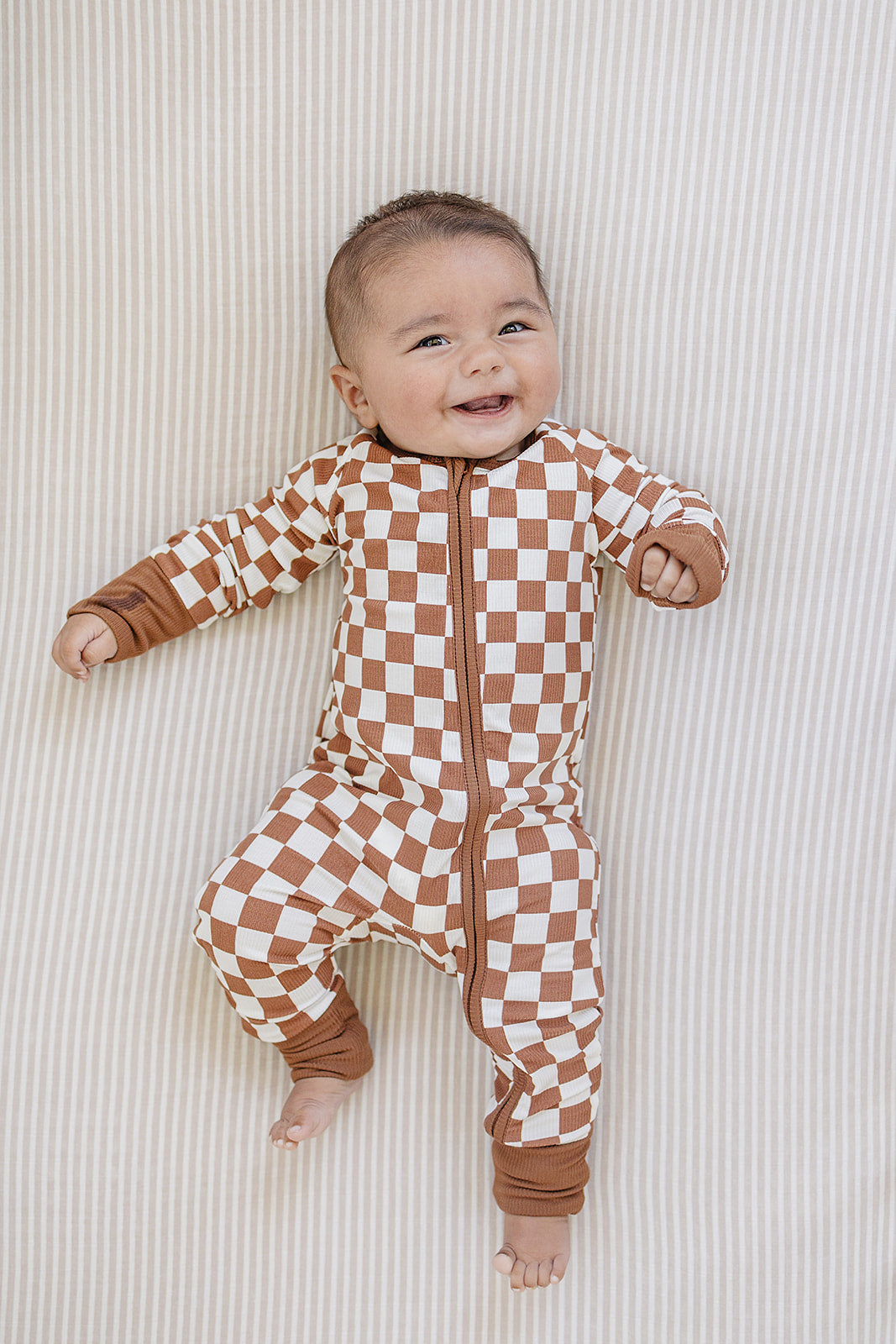 Three Little Tots Rust Checkered Ribbed Bamboo Zipper, additional product photo