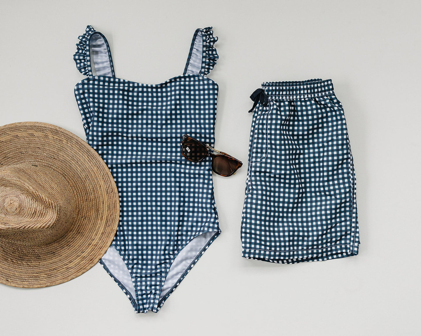Three Little Tots Navy Gingham Women's One-Piece, another angle
