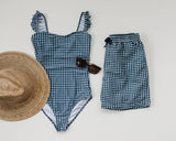 Three Little Tots Navy Gingham Women's One-Piece, another angle