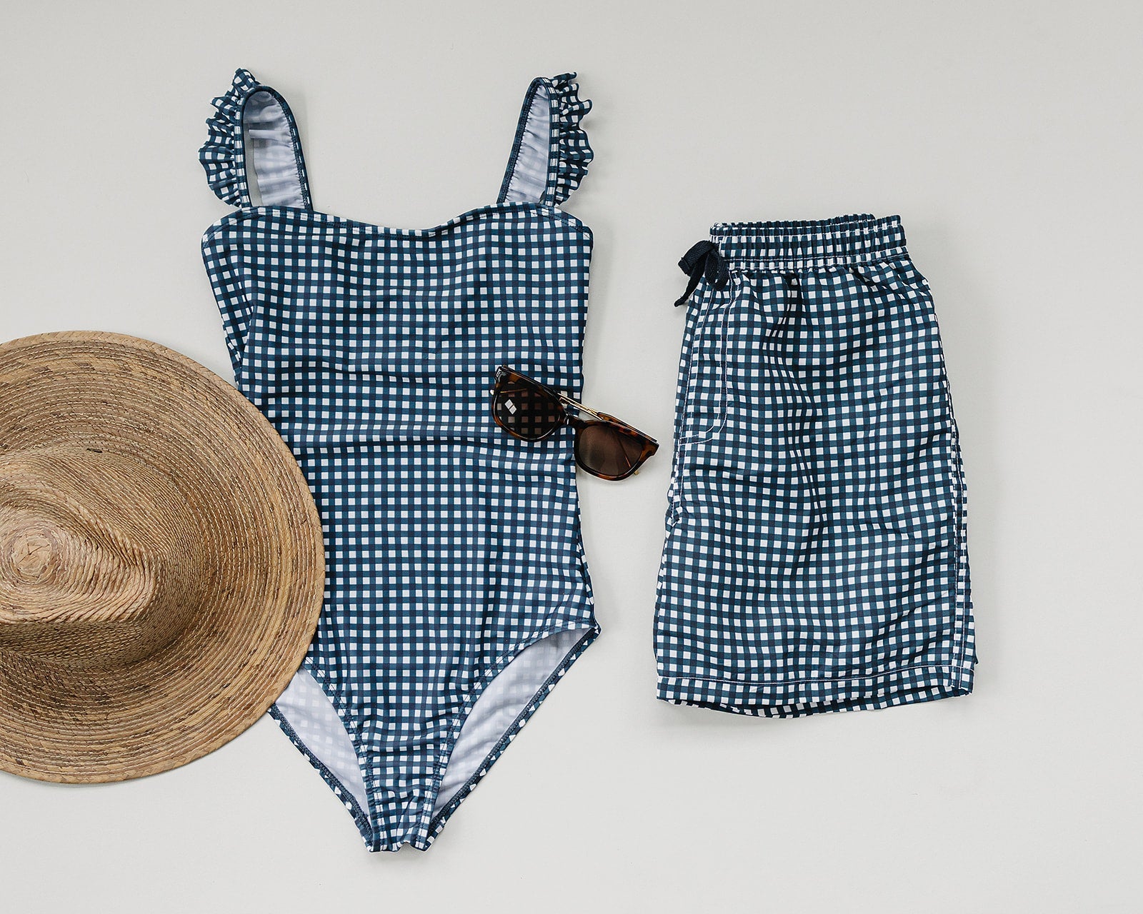 Three Little Tots Navy Gingham Women's One-Piece, another angle