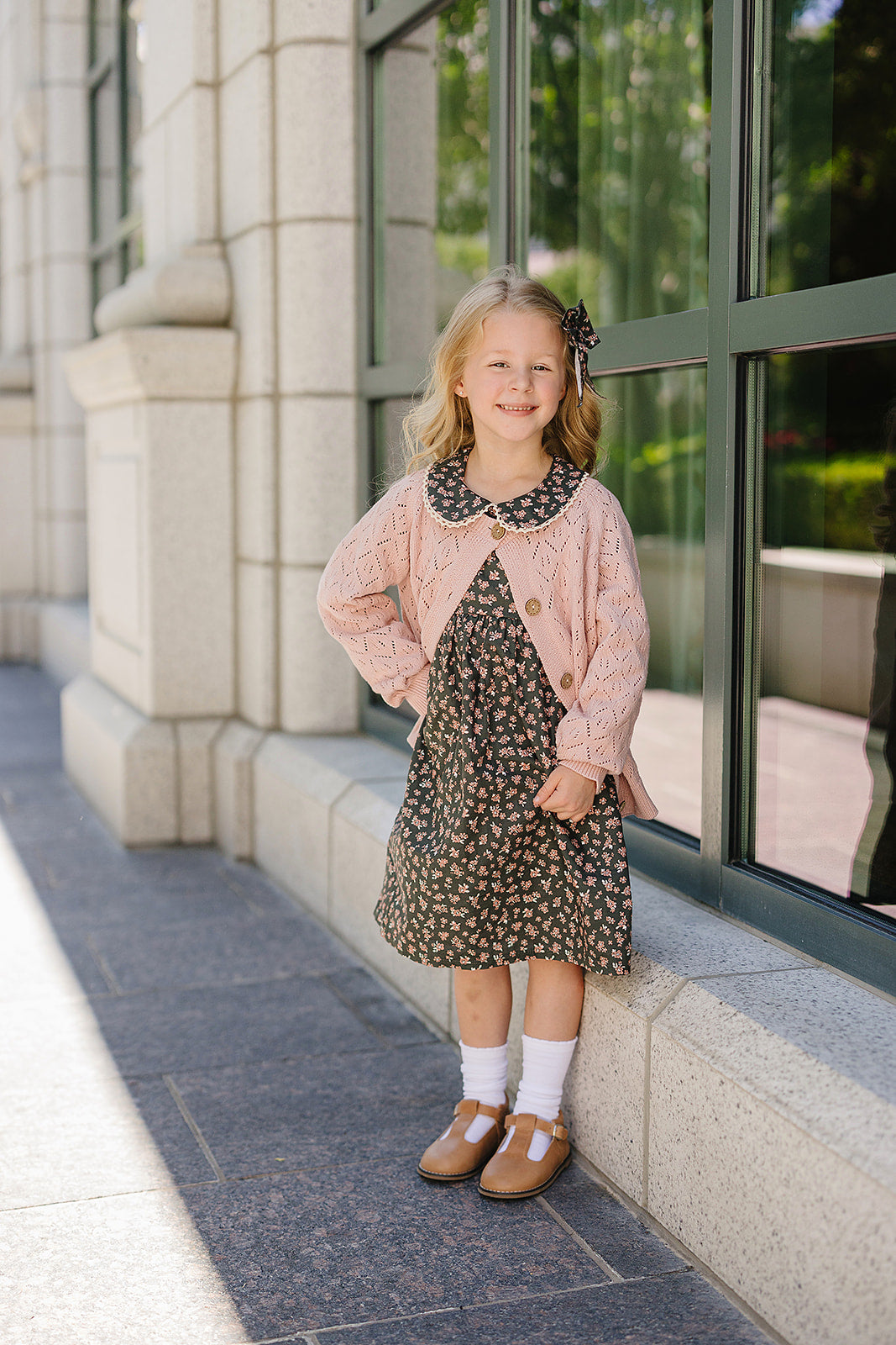 Three Little Tots Olive Bloom Dress, alternate angle