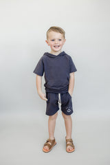 Three Little Tots Slate Hooded Tee, alternate angle