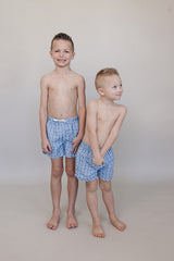 Three Little Tots Light Blue Gingham Swim Shorts, alternate angle