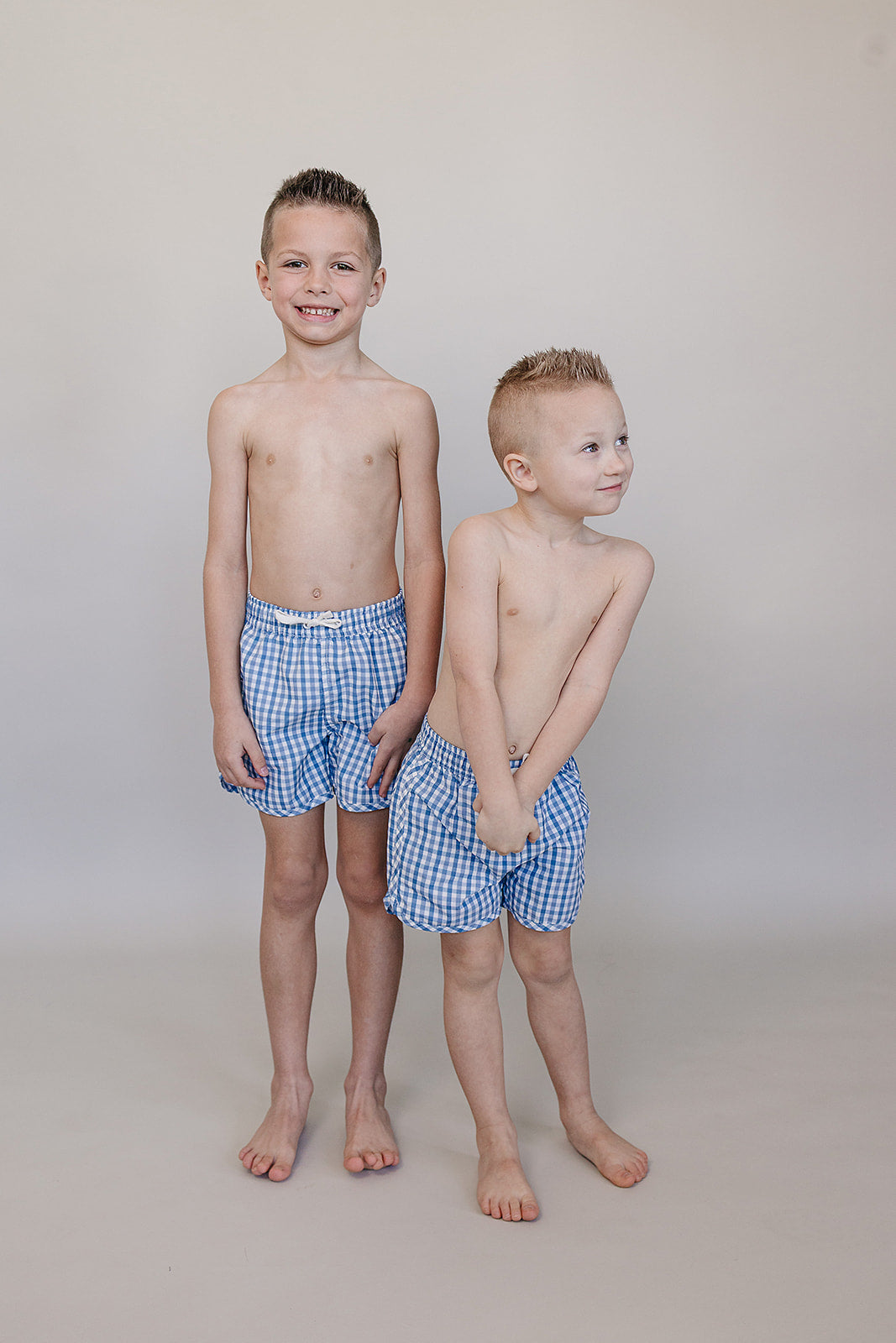 Three Little Tots Light Blue Gingham Swim Shorts, alternate angle