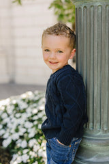 Three Little Tots Navy Cable Knit Sweater, alternate angle