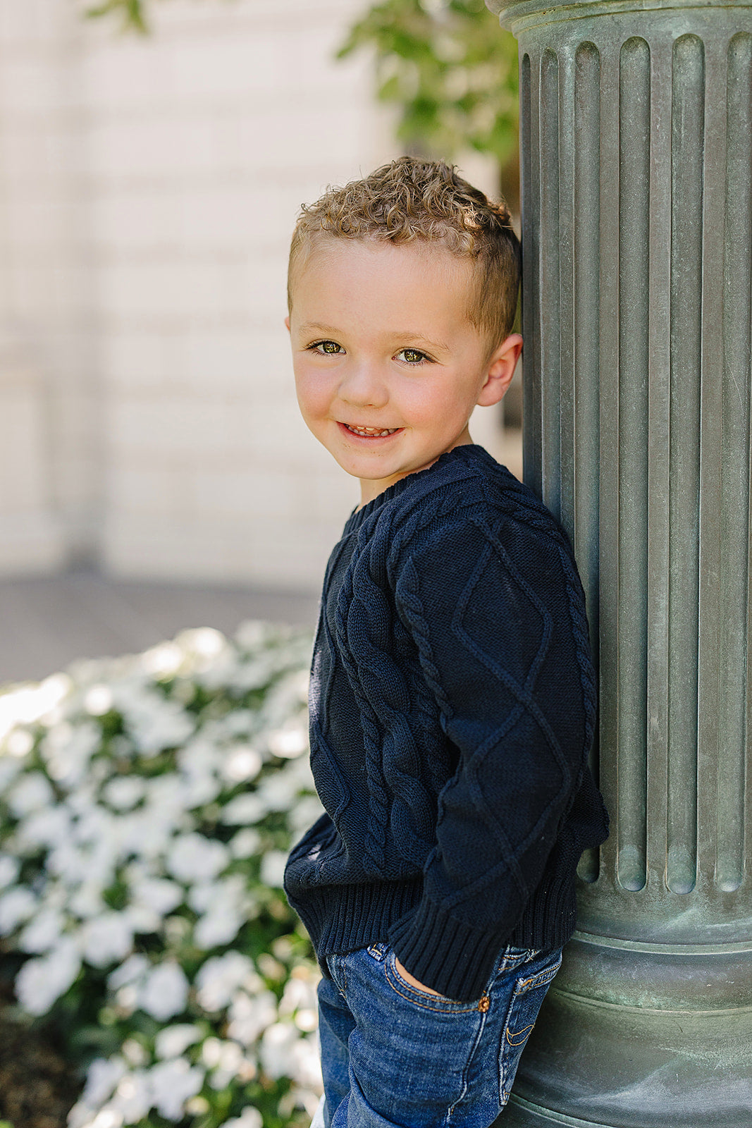 Three Little Tots Navy Cable Knit Sweater, alternate angle