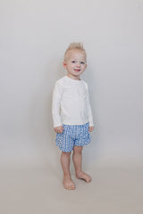 Three Little Tots Light Blue Gingham Swim Shorts, second additional photo