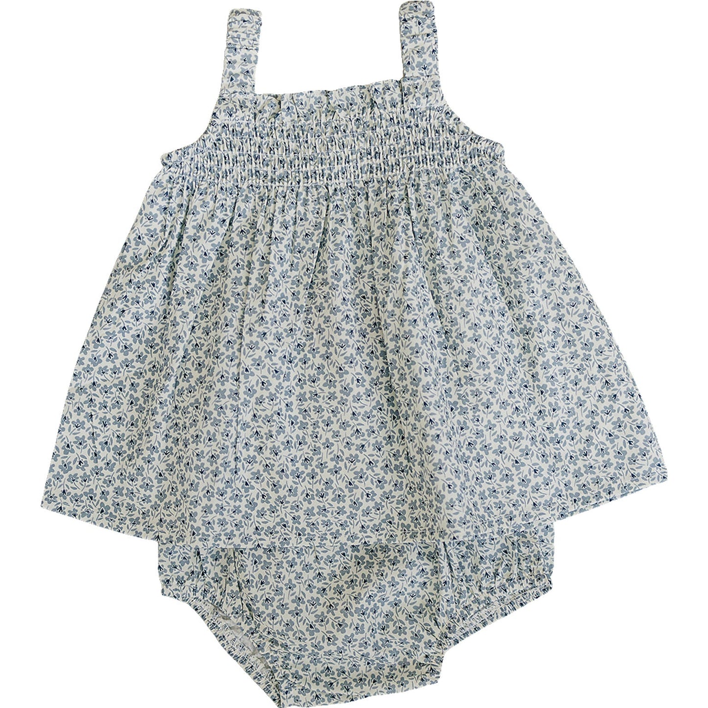 Floral-patterned baby romper on a white background