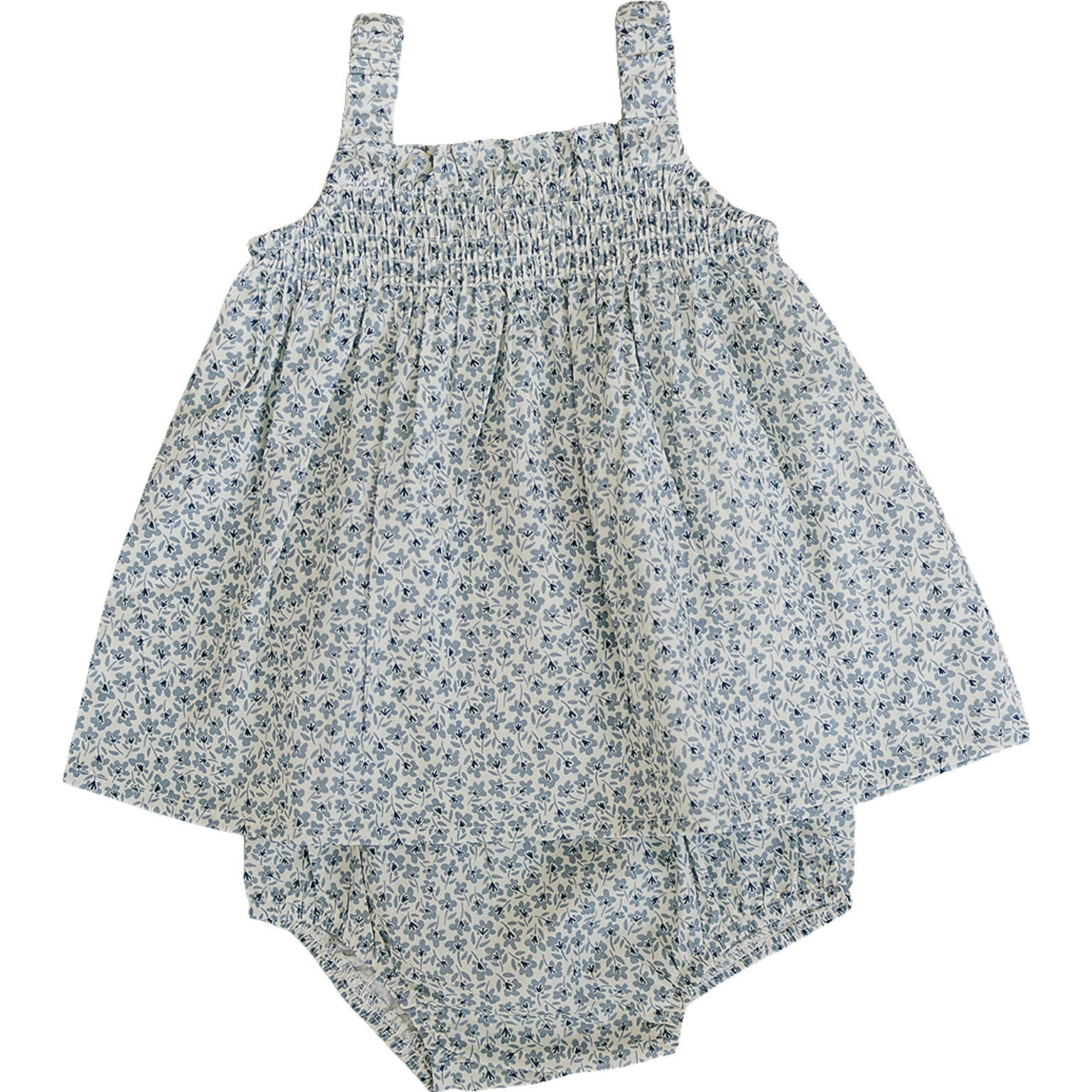 Floral-patterned baby romper on a white background