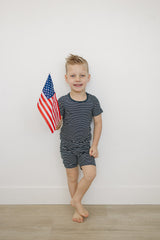 Navy Stripes Ribbed Bamboo Cozy Short Set