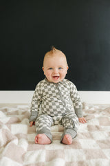 Light Green Checkered Bamboo Zipper
