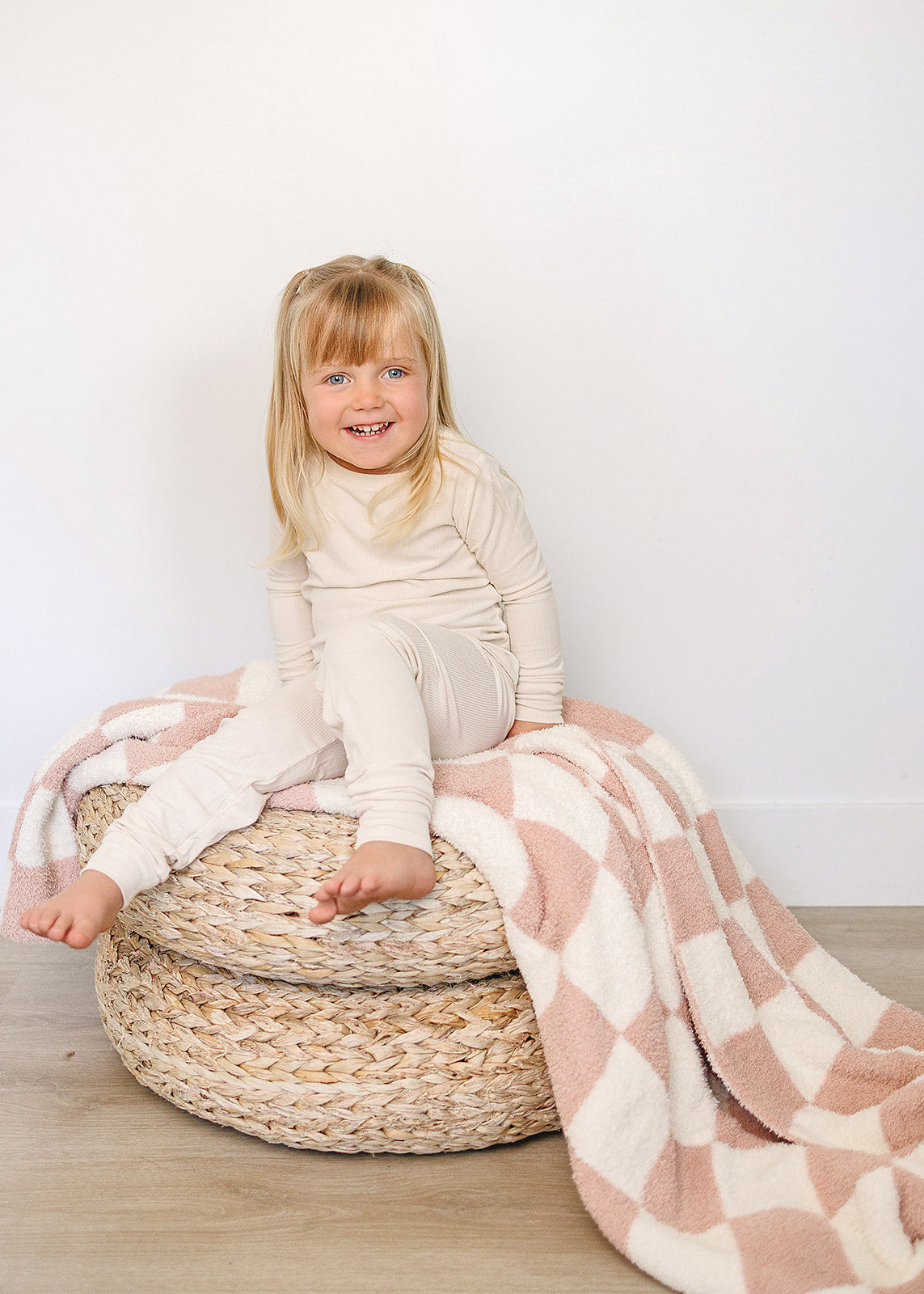 Three Little Tots Pink Checkered Plush Blanket, additional view