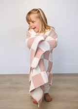 Three Little Tots Pink Checkered Plush Blanket, alternate angle