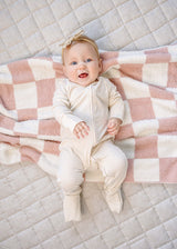 Three Little Tots Pink Checkered Plush Blanket, additional product photo