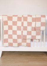 Three Little Tots Pink Checkered Plush Blanket, extra product detail