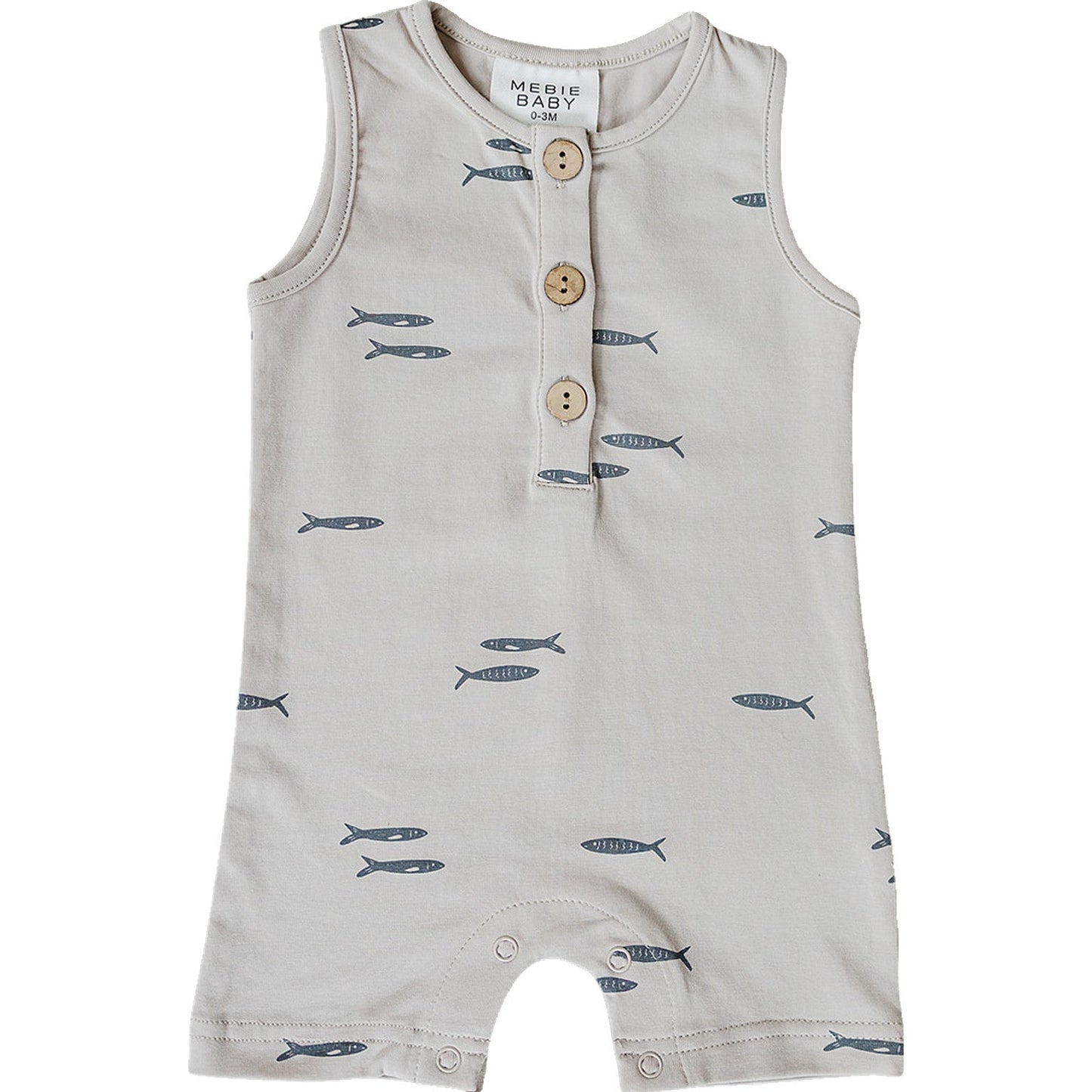 Baby romper with fish pattern on a white background