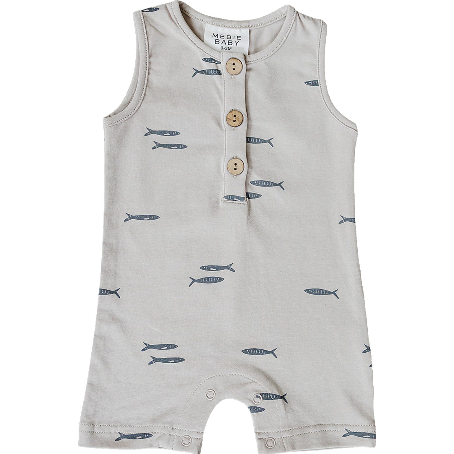 Baby romper with fish pattern on a white background