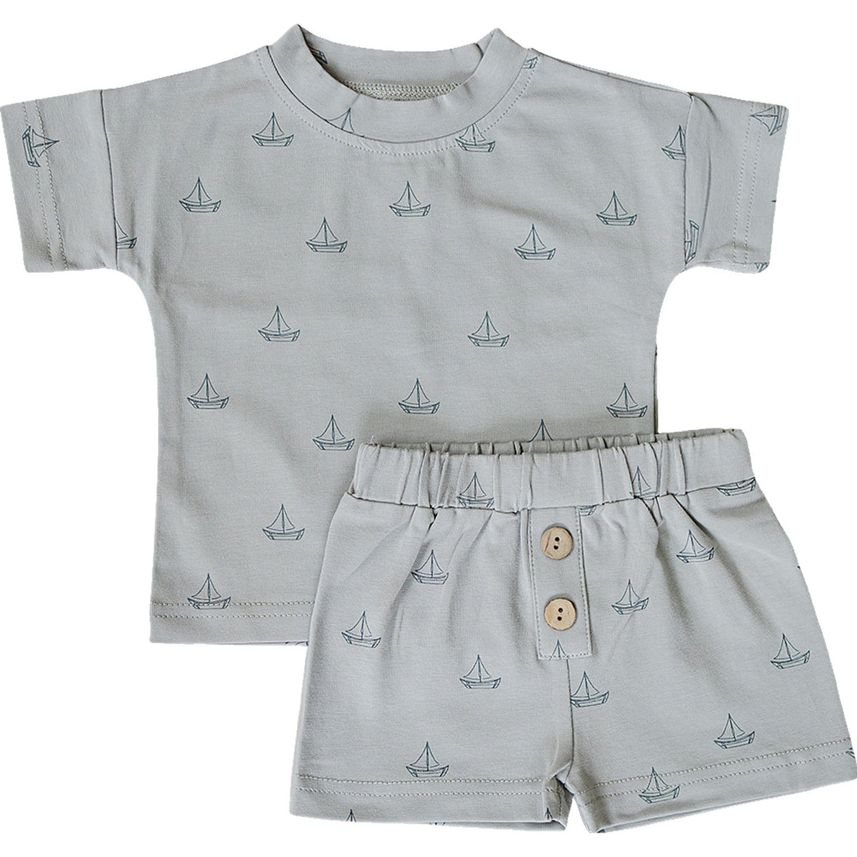Three Little Tots Sailboat Button Short Set