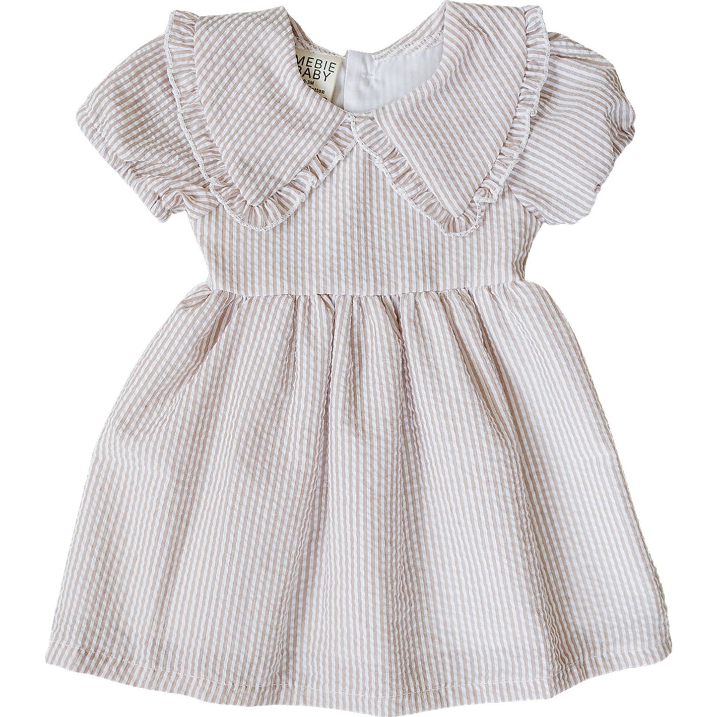 Three Little Tots Taupe Stripe Peter Pan Collar Dress
