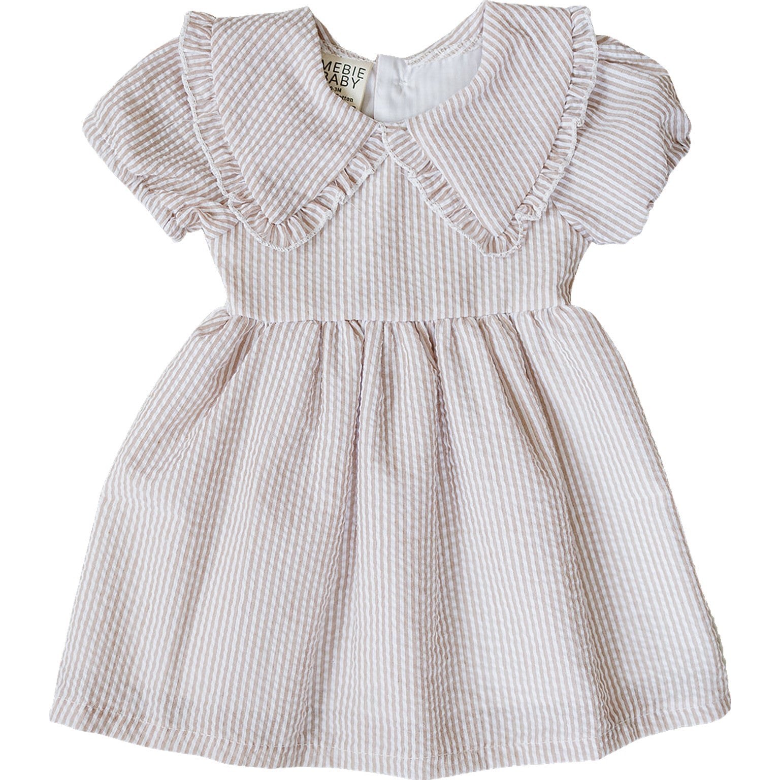 Three Little Tots Taupe Stripe Peter Pan Collar Dress