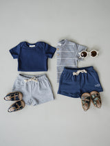 Grey Stripe Button Tee