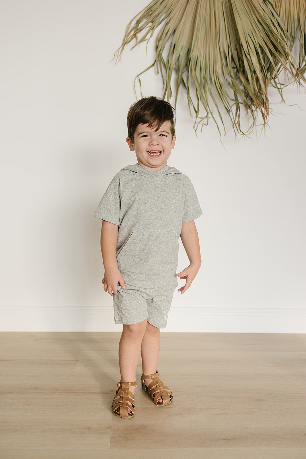 Three Little Tots Heather Grey Hooded Tee, alternate angle