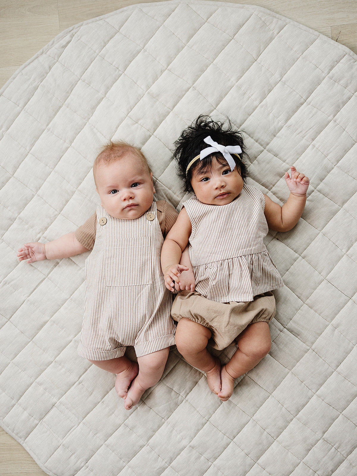 Three Little Tots Tan Stripes Peplum Set, alternate angle
