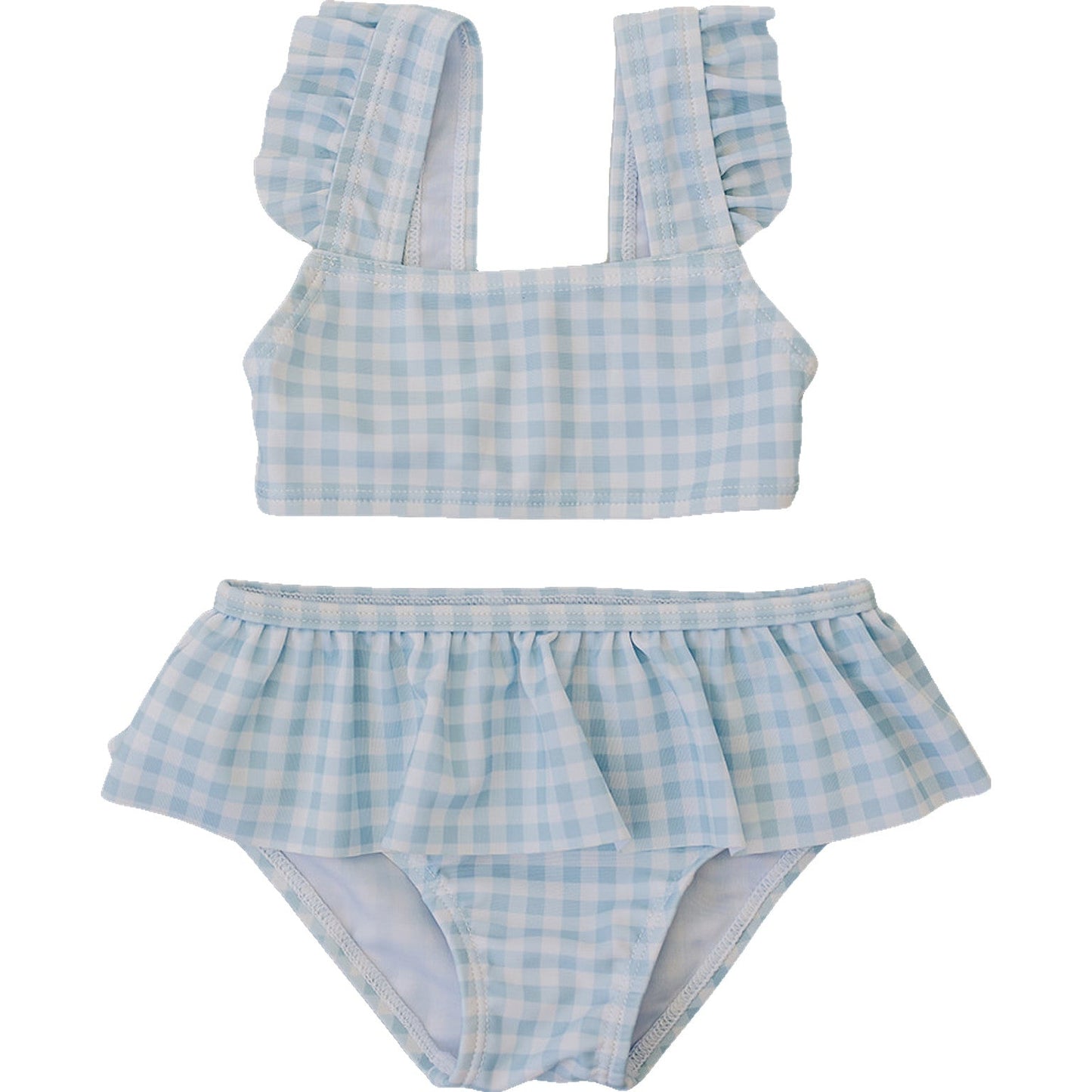 Three Little Tots Light Blue Gingham Ruffle Bikini Set