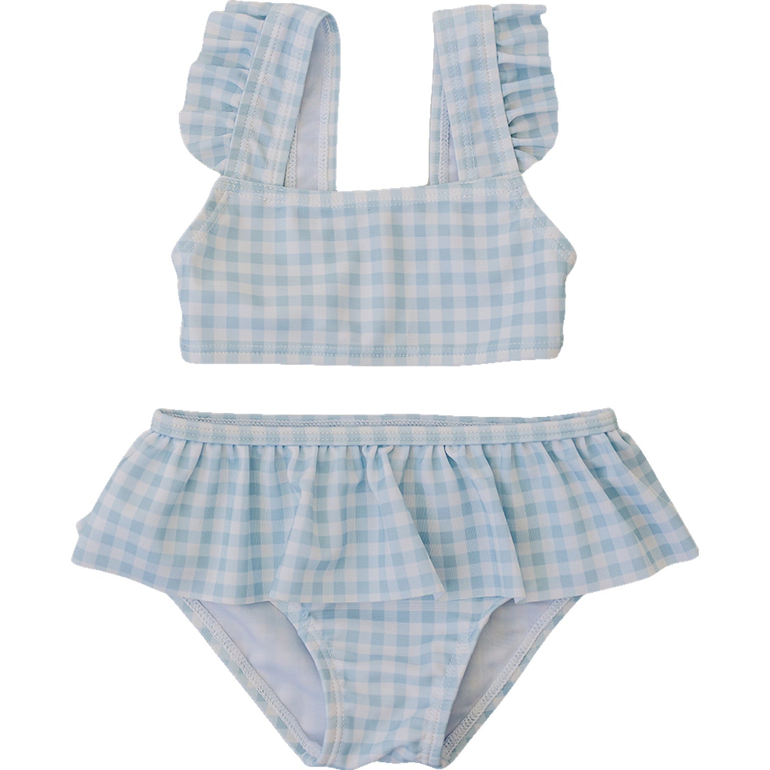 Three Little Tots Light Blue Gingham Ruffle Bikini Set