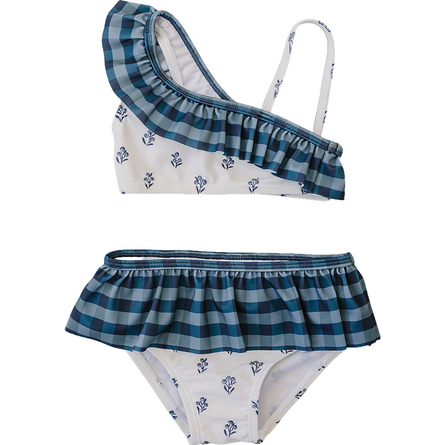 Three Little Tots Cream Berry Ruffle Shoulder Bikini Set