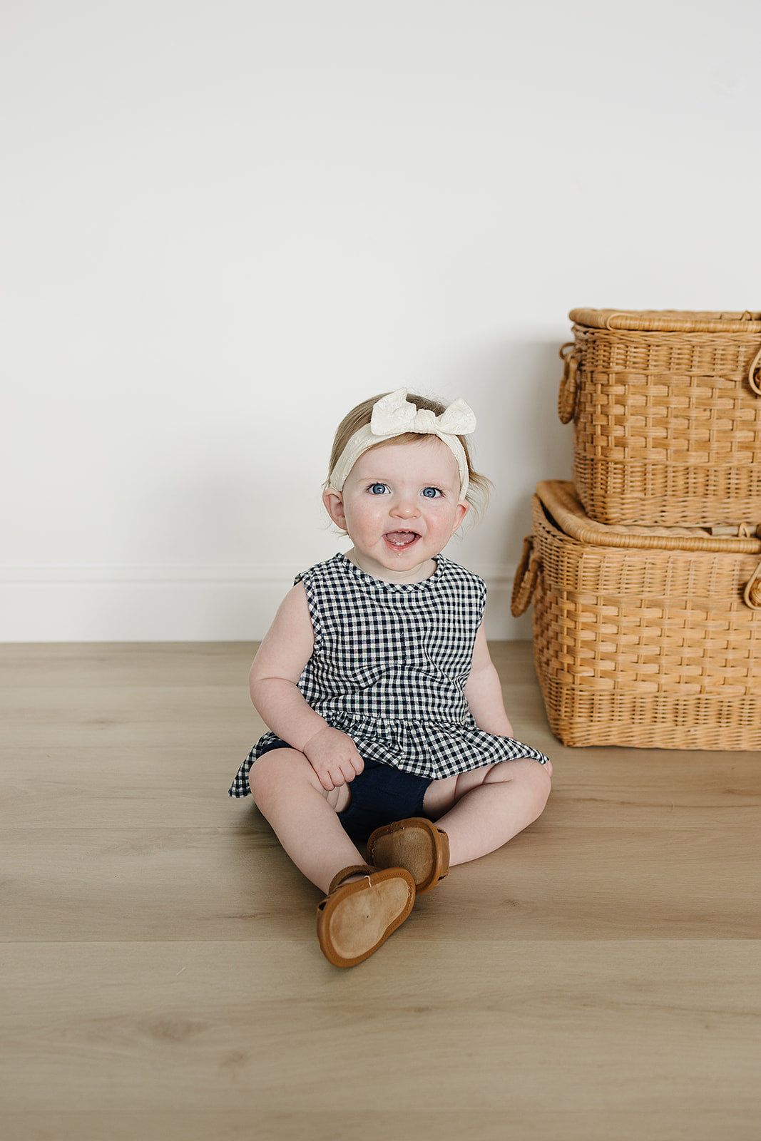 Three Little Tots Navy Gingham Peplum Set, alternate angle