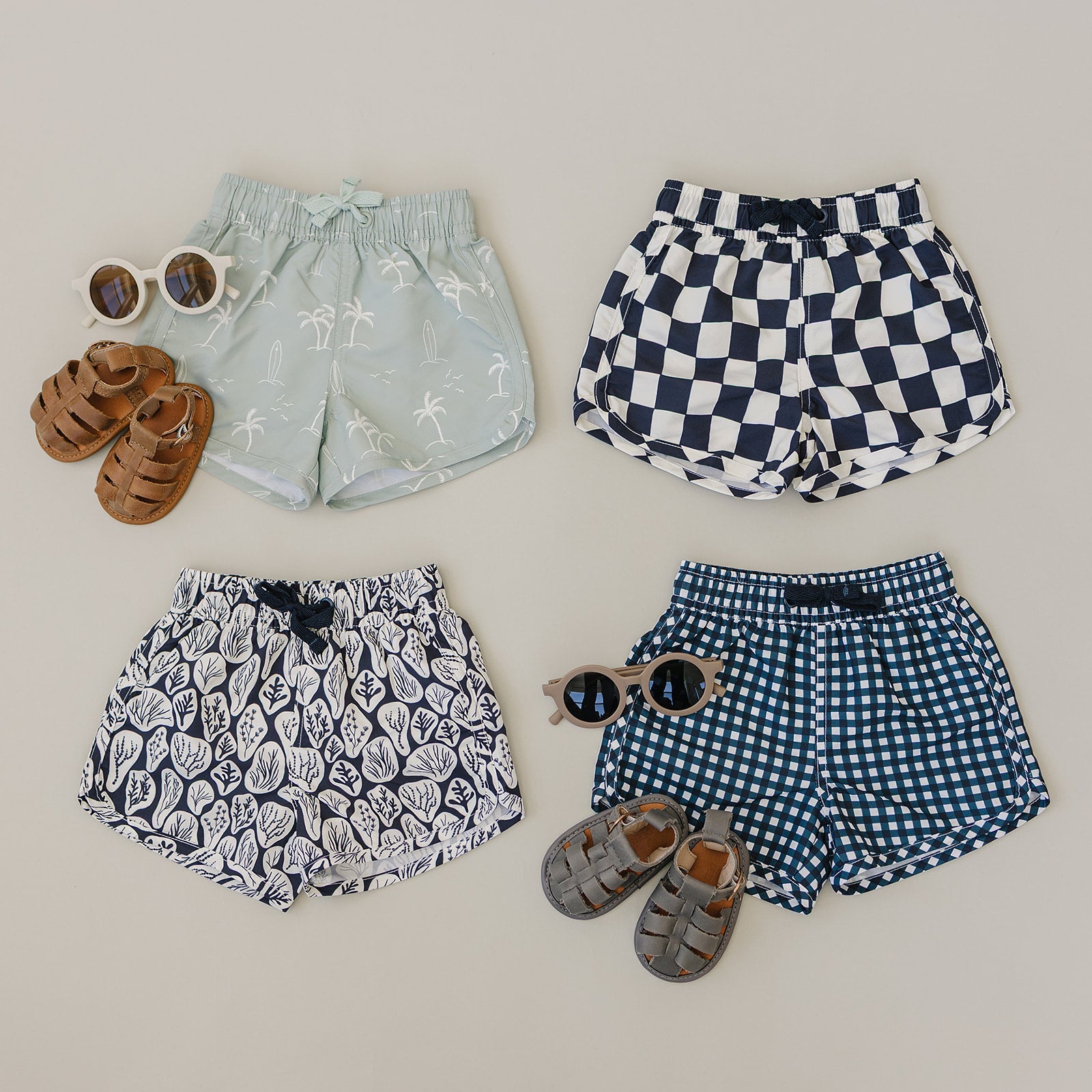 Three Little Tots Navy Gingham Swim Shorts, fourth additional photo