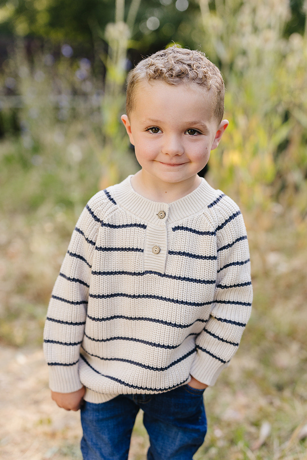 Three Little Tots Stripe Button Knit Sweater, additional product photo