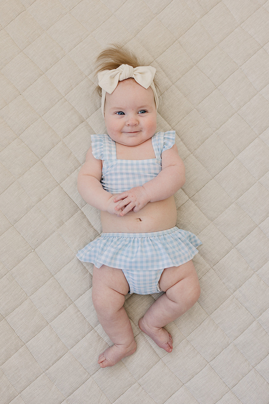Three Little Tots Light Blue Gingham Ruffle Bikini Set, additional product photo